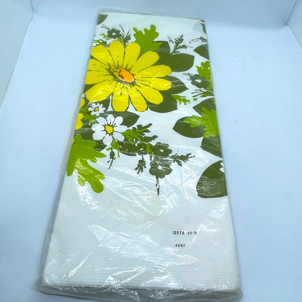 Vintage Paper Tablecloth 70's Yellow Daisy Flowers60 x 102 Inch & 14 coasters.